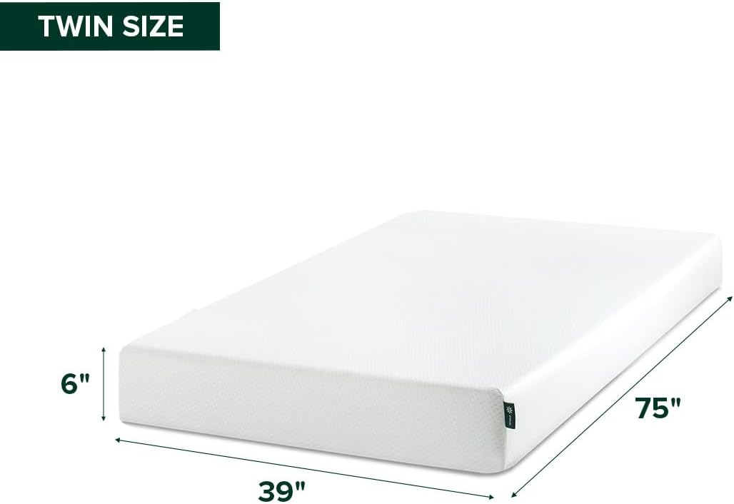 Zinus 6 Inch Twin Green Tea Memory Foam Mattress - Medium Firm, Zoned Pressure Relief, Fiberglass Free
