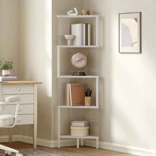 5-Tier Corner Shelf - White Corner Bookshelf for Small Spaces