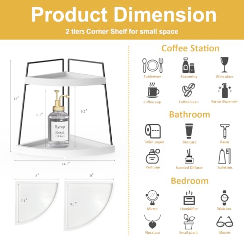 2-Tier Corner Counter Organizer for Coffee Station - Black & White