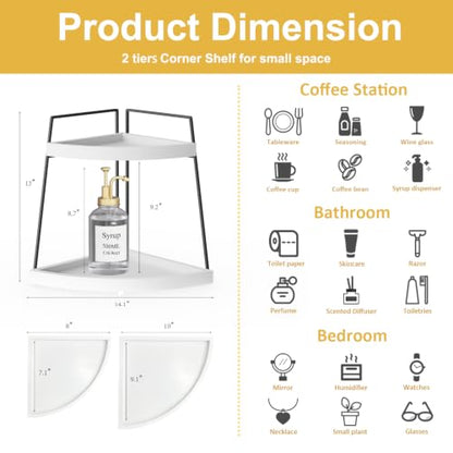 2-Tier Corner Counter Organizer for Coffee Station - Black & White