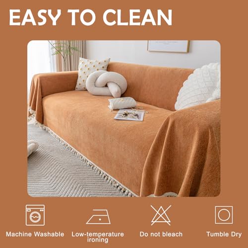HANDONTIME Boho L Shaped Couch Covers 2 Pcs - Orange, 71 x 102 + 71 x 118 Inches