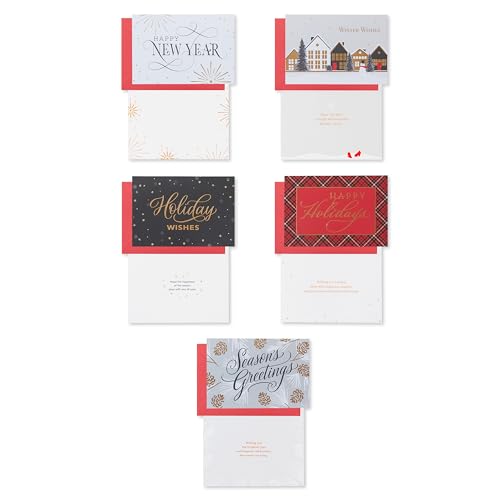 Holiday Greeting Card Bundle with Envelopes & Seals - Red, Black, White & Gold - 15 Count - TRAD HOLIDAY BNDL 15 CT