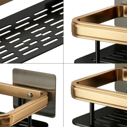 Wall Mounted Bathroom Shelf No Drill Black Gold Aluminum Vanity Organizer