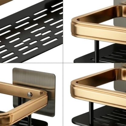 Wall Mounted Bathroom Shelf No Drill Black Gold Aluminum Vanity Organizer