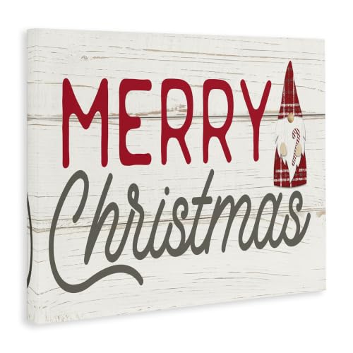 Merry Christmas Gnome Canvas Wall Art - 48 x 36 Inches, Rustic Holiday Decor, Made in USA