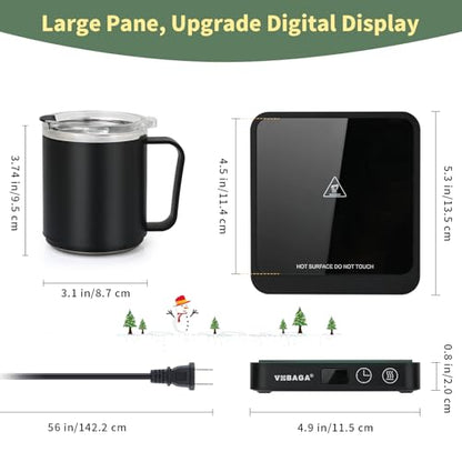 Matte Black Coffee Mug Warmer & 15oz Mug Set for Desk - Smart Temperature Control
