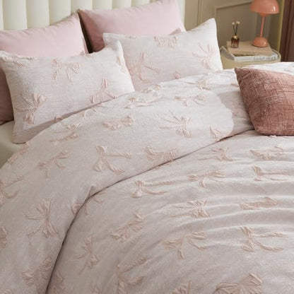 Pink Bow Comforter Set King Size Soft Fluffy Bedding - Bedelite
