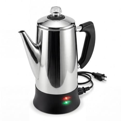 12-Cup Electric Coffee Percolator Stainless Steel Easy Use & Keep Warm