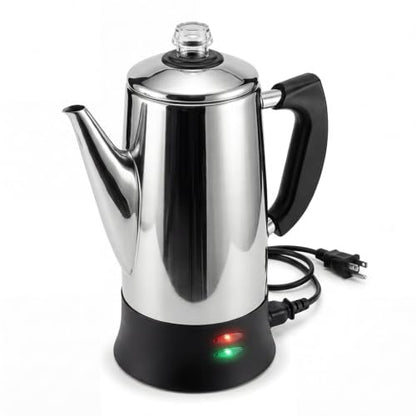 12-Cup Electric Coffee Percolator Stainless Steel Easy Use & Keep Warm