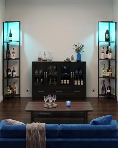 65-Inch Corner Shelf with LED Spotlight 5-Tier Industrial Display Black