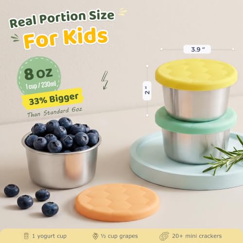 Kids 8oz Stainless Steel Snack Containers - 6 Pack, BPA-Free, Color1