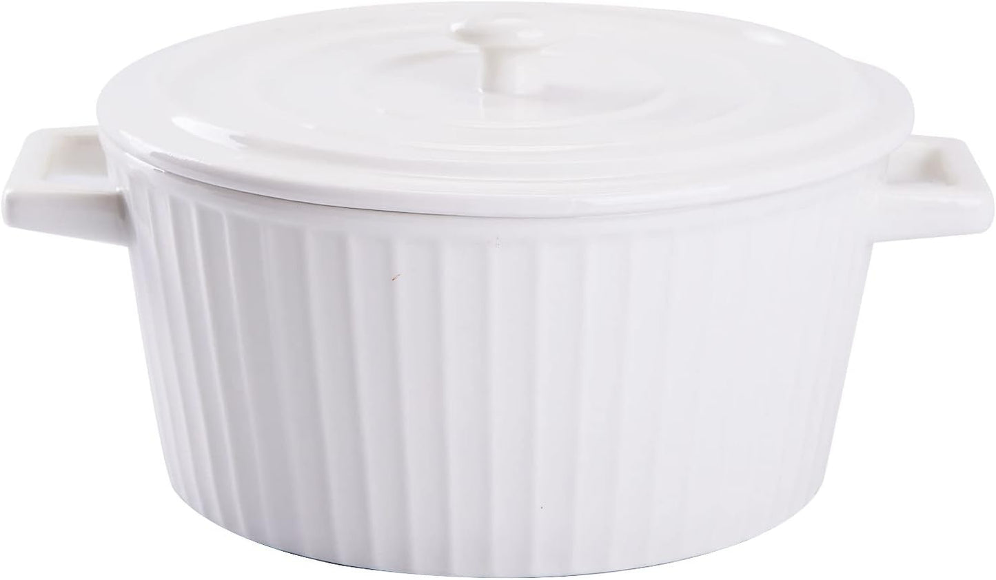WHJY Ceramic Casserole Dish - Colorful White Bakeware with Lid | 1 Quart Oven Safe Pan