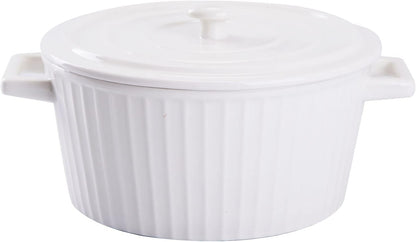 WHJY Ceramic Casserole Dish - Colorful White Bakeware with Lid | 1 Quart Oven Safe Pan