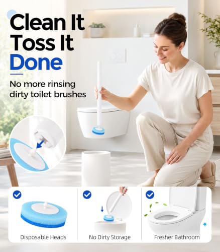 Disposable Toilet Brush and Holder Set with 48 Refill Heads - One Size