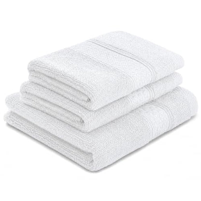 White Cotton Washcloths Set - 3-Pack, 13x13 & 13x28 Inches, Soft & Absorbent