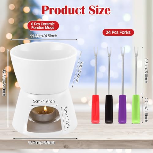 Ceramic Fondue Mug Set with 24 Forks - Red & White 6-Piece Kitchenware