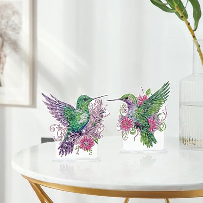 Antor 2 Pcs Hummingbird Diamond Painting Kit - Green Crystal Rhinestone Ornaments for Home & Office Decor