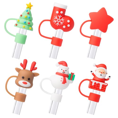 Christmas Red Silicone Straw Cover Caps 6 Pack for 30oz/40oz Tumblers - Reusable Drink Accessories