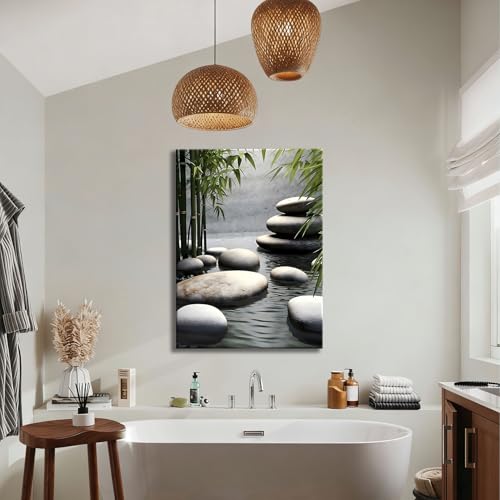 Calm Water & Bamboo Framed Wall Art - Zen Spa Bathroom Decor 16x24