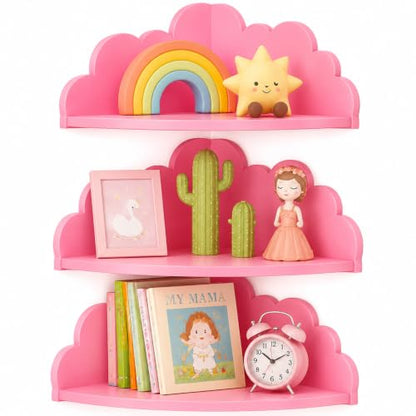 Pink Cloud Corner Floating Shelves Set of 3 Wall Mounted Corner Shelves
