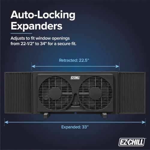 Twin Window Fan with Reversible Airflow, 2 Speed Settings, Auto-Locking Expanders