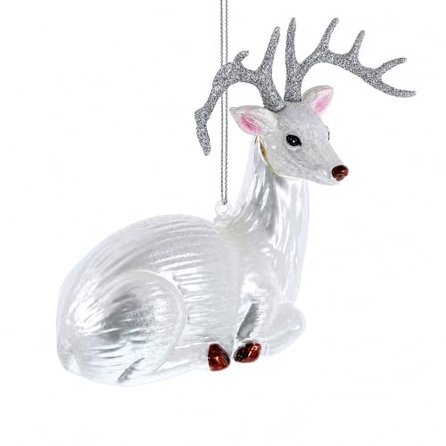White Deer Glass Christmas Ornament - Handcrafted Holiday Decor
