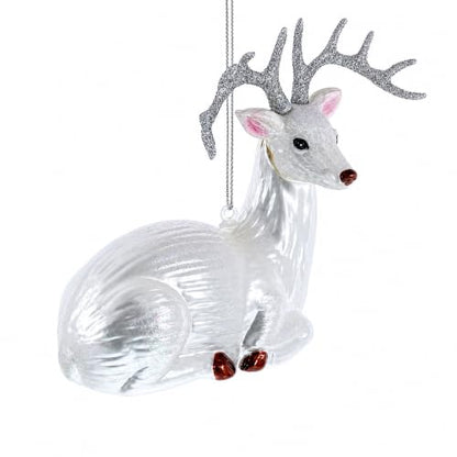 White Deer Glass Christmas Ornament - Handcrafted Holiday Decor