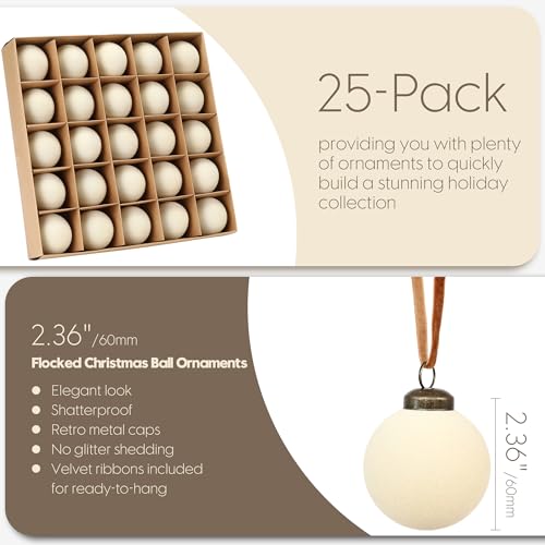 Sea Team 25-Pack Cream Flocked Velvet Christmas Ornaments 60mm - Holiday Decor