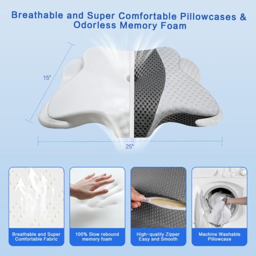 Queen Size Adjustable Cervical Pillow Dark Grey Memory Foam Neck Support