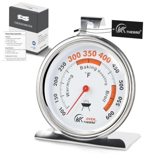 4-Zone Oven Dial Thermometer 3-Inch Large Dial, 100-600°F, Hook & Stand