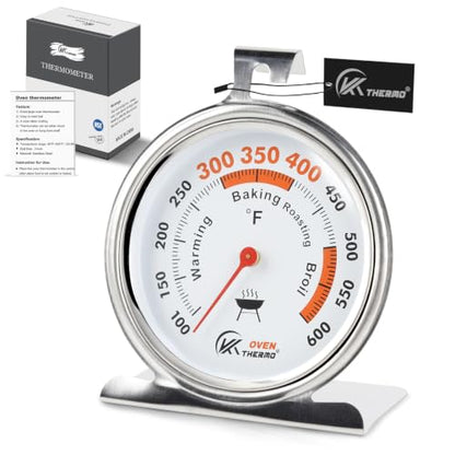 4-Zone Oven Dial Thermometer 3-Inch Large Dial, 100-600°F, Hook & Stand