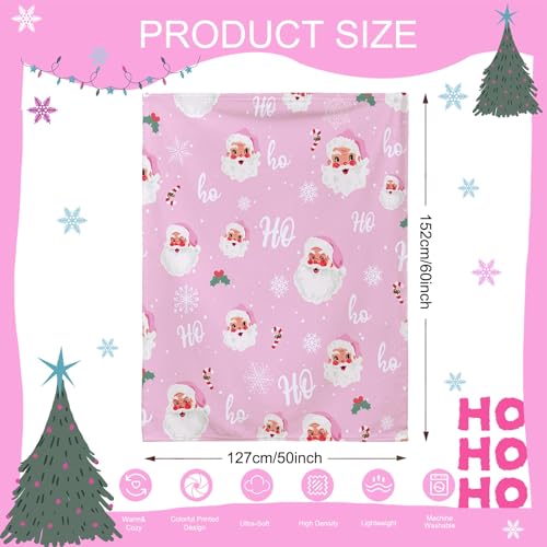 Pink Santa Claus Christmas Throw Blanket 50x60 Inch Cozy Flannel