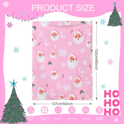 Pink Santa Claus Christmas Throw Blanket 50x60 Inch Cozy Flannel