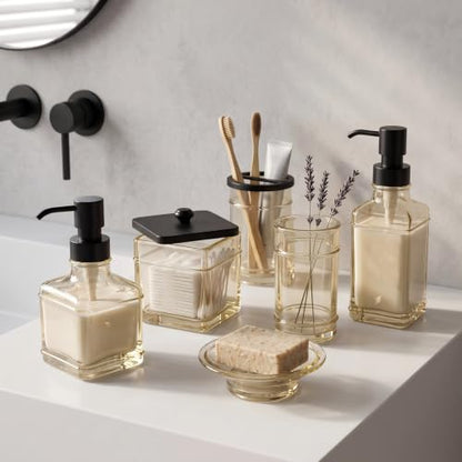 Glass Bathroom Accessories Set - 6-Piece Pale Champagne Glassware