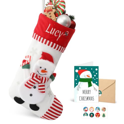 Personalized Christmas Stocking with Embroidered Snowman - B Snowman Variation, 18-Inch Holiday Decor
