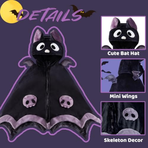 Women Halloween Bat Hoodie Costume with Wings - Soft Bat Blanket Snugie Wearable