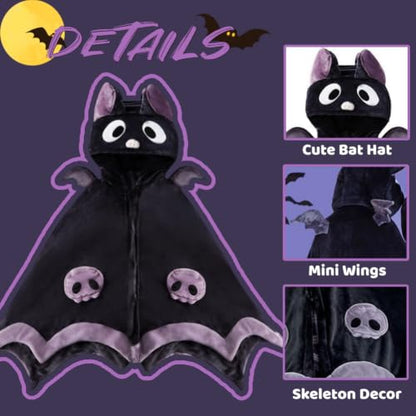 Women Halloween Bat Hoodie Costume with Wings - Soft Bat Blanket Snugie Wearable