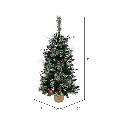 3 ft Snow Tipped Artificial Christmas Tree with Berry Accents and Burlap Base