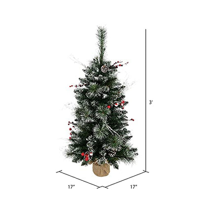 3 ft Snow Tipped Artificial Christmas Tree with Berry Accents and Burlap Base