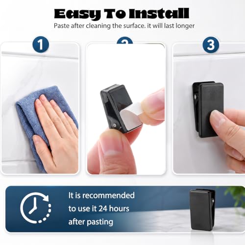 Self-Adhesive Wall Clips for Hanging - Black, 15 Pack