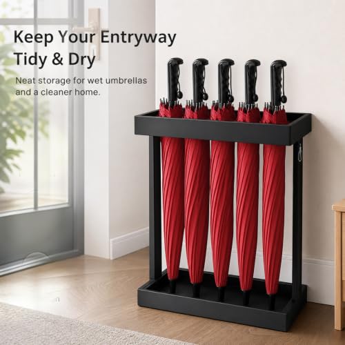Metal Umbrella Stand Holder Rack with Drip Tray - Vertical Storage Organizer, 60x42x21.5cm