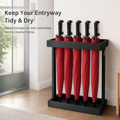 Metal Umbrella Stand Holder Rack with Drip Tray - Vertical Storage Organizer, 60x42x21.5cm