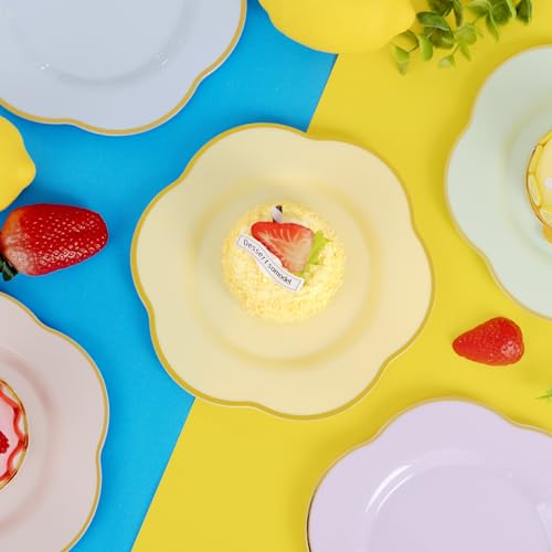 Yellow Plastic Plates Set with Gold Accents - Floral Style 50PCS for Parties & Events