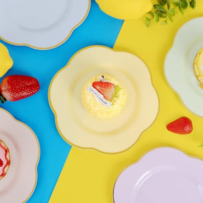 Yellow Plastic Plates Set with Gold Accents - Floral Style 50PCS for Parties & Events