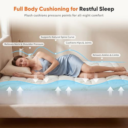 Twin Size Bamboo Rayon Mattress Topper with Deep Pocket Fit