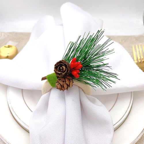 Artificial Christmas Pine Branches with Red Berries and Green Leaves - 4PCS Holiday Decor