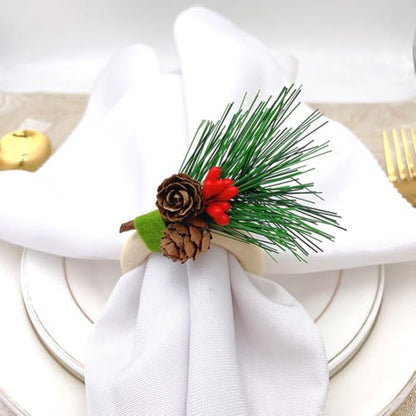 Artificial Christmas Pine Branches with Red Berries and Green Leaves - 4PCS Holiday Decor