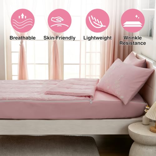 Pink Flower Petals Twin Zipper Comforter Set for Girls - A Nice Night