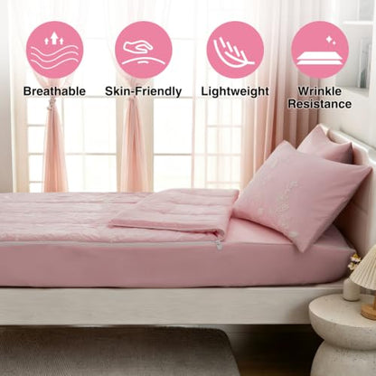 Pink Flower Petals Twin Zipper Comforter Set for Girls - A Nice Night