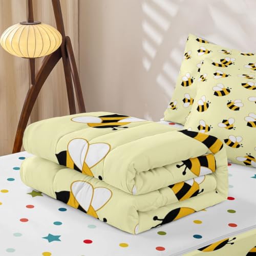 Castle Fairy Baby Twin Bedding Set with Honey Bee Comforter and Zipper Fitted Sheet - Yellow, Kids Bed in a Bag